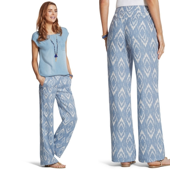 Chico's Pants - Chico's Ikat Linen Pants blue white size 1